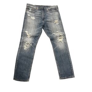 Levis 522 Jeans Mens 38x32 Blue Light Wash Distressed Ripped Denim Vintage 90's